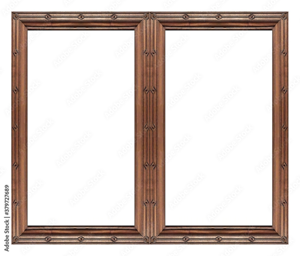 Wall mural double wooden frame (diptych) for paintings, mirrors or photos isolated on white background