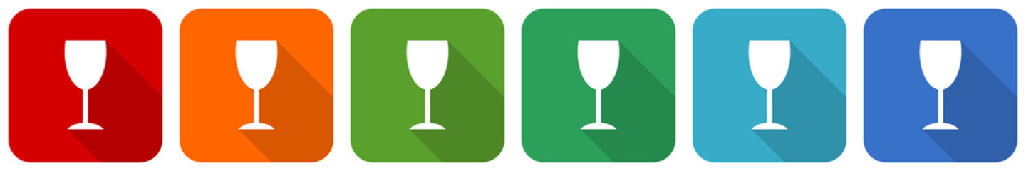 Alcohol icon set, flat design vector illustration in 6 colors options for webdesign and mobile applications
