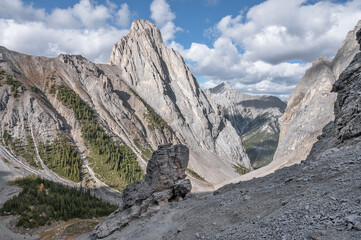 Fototapeta na wymiar Cory Pass with Mount Louis in Gargoyle Valley in Banff National Park, Alberta, Canada