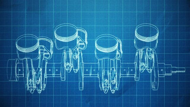 Abstract background with animation of blueprint drawing gears, engines, buildings, airplanes and earth globes. Animation of seamless loop.