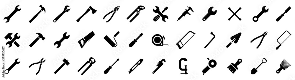 Poster Tools icons set. Instruments signs collection. Tool simple icon. Vector illustration