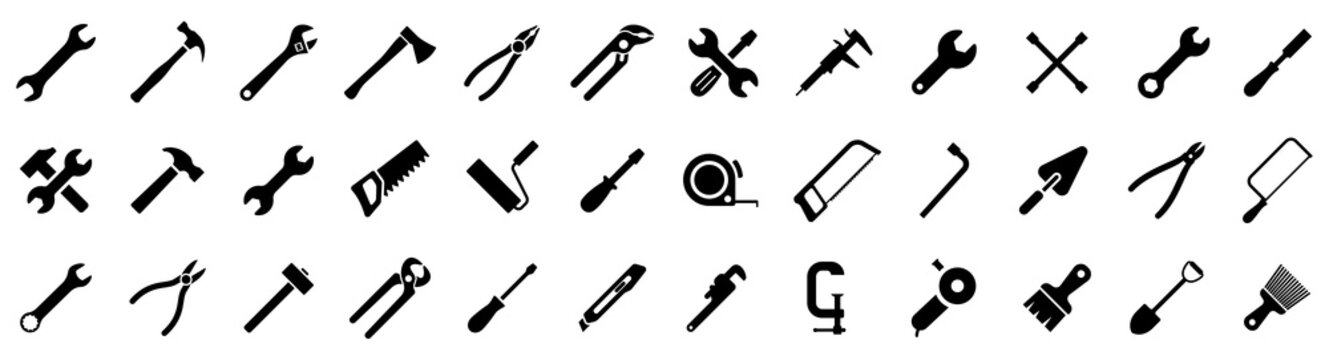 Tools Icons Set. Instruments Signs Collection. Tool Simple Icon. Vector Illustration