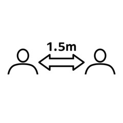 Social distancing line icon. People divided by 1.5 m distance line. Vector Illustration