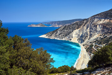 Rocky coast and Mitros beach on the island of Kefalonia