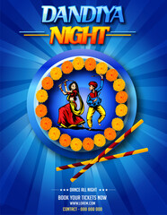 Illustration Of Garba Festival disco poster,Navratri Celebration,Gujarati Dandiya Night Poster Or Banner Design,Easy To Edit.