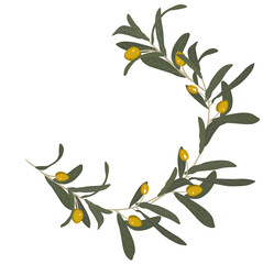 vector stock illustration of a Bay leaf frame. Pattern round wreath of branches of delicate shades. Bed poster for wedding invitations. Golden green plants isolated on a white background. Olive patter