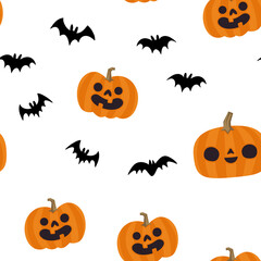 Pumpkins and bats halloween pattern. Seamless texture with cute and funny illustrations.