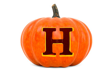 Letter H Halloween Font. Pumpkin with carved letter, 3D rendering