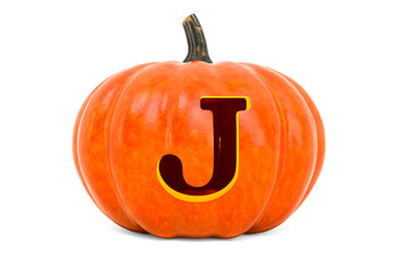 Letter J Halloween Font. Pumpkin with carved letter, 3D rendering