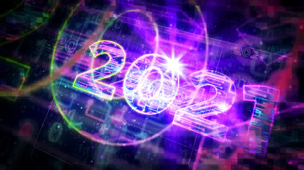 2021 year number futuristic illustration