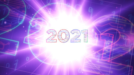 2021 year number futuristic illustration
