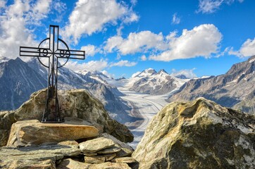 Fantastische Aussicht vom Eggishorn richtung Aletschgletscher + Eiger Mönch und Jungfrau, Aletsch...