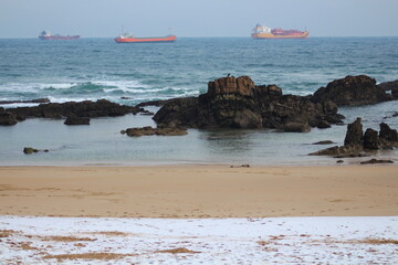 The snow reached the edge of the sea.