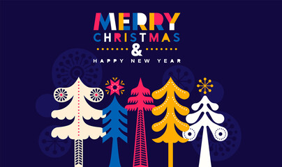 Christmas New year folk pine tree greeting card