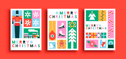Christmas card set geometric folk decoration icons