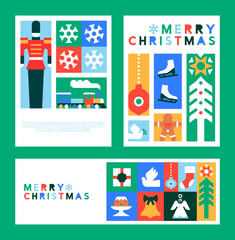 Christmas card set of geometric wnter folk icon