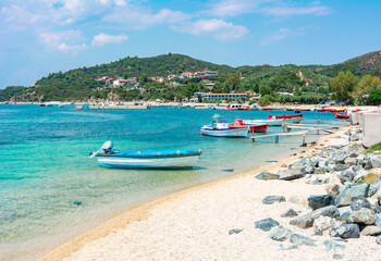 Fototapeta na wymiar Ouranoupolis beach on Athos peninsula, Chalkidiki, Greece