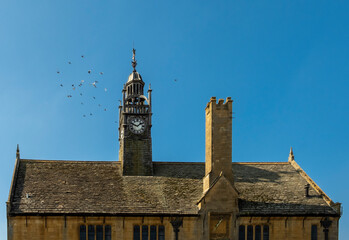 Clock tower in the market town of Moreton in Marsh, cotswolds