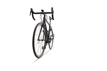Fototapeta na wymiar Wide angle side view of a black road bicycle