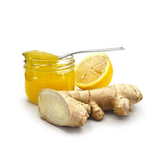 Strengthening immunity, remedy for colds: ginger, honey and lemon.