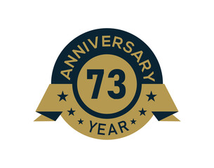 Gold 73 years anniversary badge with banner image, Anniversary logo with golden isolated on white background