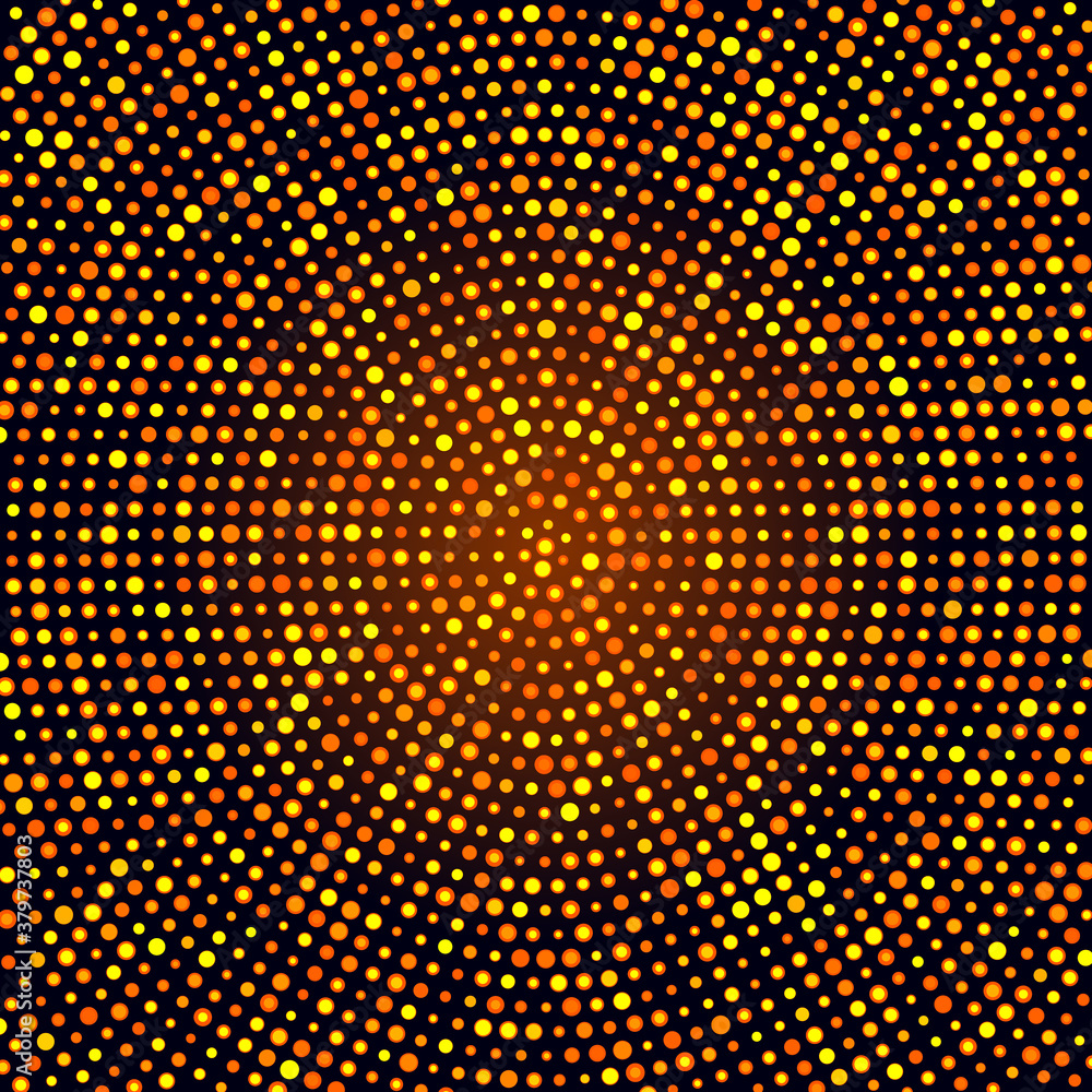 Poster halftone abstract background with golden dots.