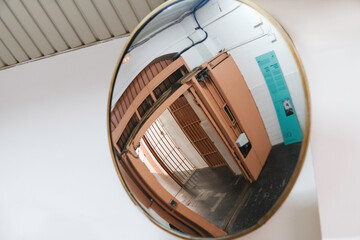 Panoramic mirror in jail. Controlled access.