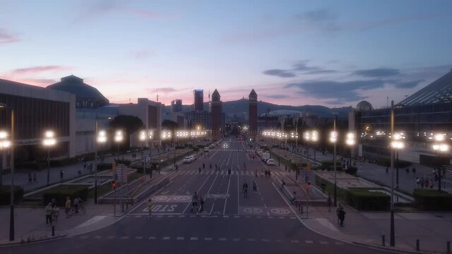 Barcelona. View of Montjuic. Catalonia,Spain. Aerial Drone Footage
