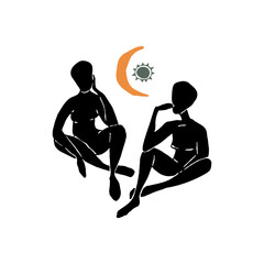 Bohemian style design. Abstract feminine silhouette and boho decor elements. Contemporary art print. Design for T-shirts, posters, labels, media and social media covers. Vector illustration