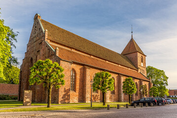 Fototapeta premium A medieval lutheran church built in red bricks in the center of Ribe town
