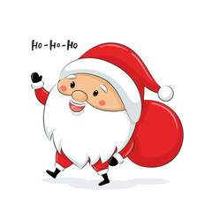 Cute Santa Claus with sack. Merry Christmas design.