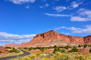 Road through the Red Rocks at Capitol Reef National Park. 