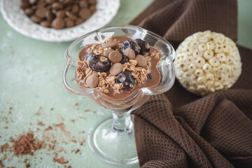 Chocolate mouse with cherries