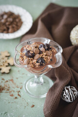 Chocolate mouse with cherries