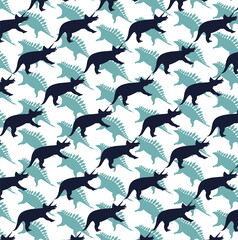 Obraz premium Seamless dinosaur pattern prehistoric reptiles blue and white