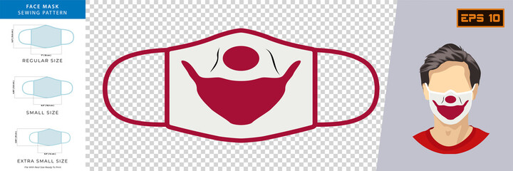 Vector graphic of funny masks in mask design. Face mask sewing pattern front view concept with real size ready to print. A white and red monster face mask design concept. vector EPS10.