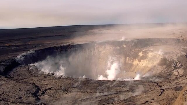 Aerials over the active, erupting Kīlauea volcano, Hawaii 2018
