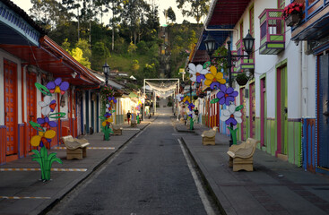 Fototapeta premium Colombia - Salento Street at Sunrise
