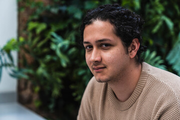 Portrait young man nature background