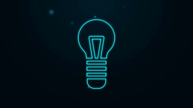 Glowing neon line Light bulb with concept of idea icon isolated on black background. Energy and idea symbol. Inspiration concept. 4K Video motion graphic animation
