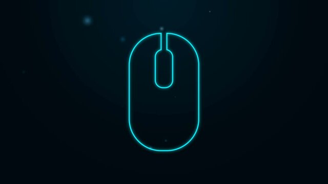 Glowing neon line Computer mouse icon isolated on black background. Optical with wheel symbol. 4K Video motion graphic animation