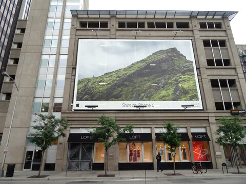 Apple Iphone 6 Camera Ad On The Side Of Building With Loft Store On Bottom Floor