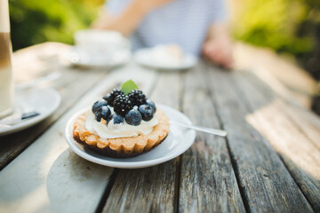 Blackberry cookie close up on a wooden table