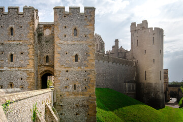 Fototapeta na wymiar Arundel Castle, West Sussex. Summer 2020 shot on a cloudy sunny day. Large medieval fortress in the South of England