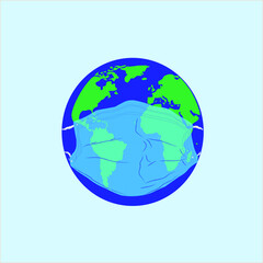 vector drawing of the ball of the world with sanitary mask
