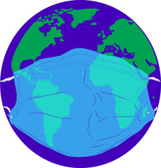 drawing of the ball of the world with sanitary mask