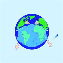 vector of the ball of the world with sanitary mask with eyes of fear for the vaccine of the Covid19