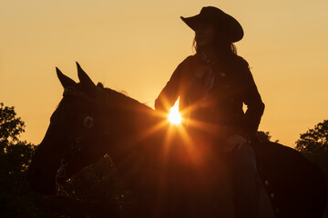 silhouette of a woman on a horse