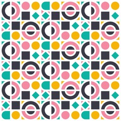 Beautiful of Colorful Circle, Rhombus and Square, Repeated, Abstract, Illustrator Pattern Wallpaper. Image for Printing on Paper, Wallpaper or Background, Covers, Fabrics