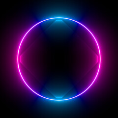 Multi-colored neon lamp on a black background. Halogen light. Simple figure.